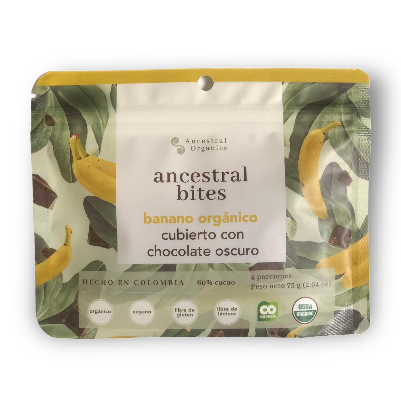 BITES BANANO ORGANICOS CUBIERTOS DE CHOCOLAGTE