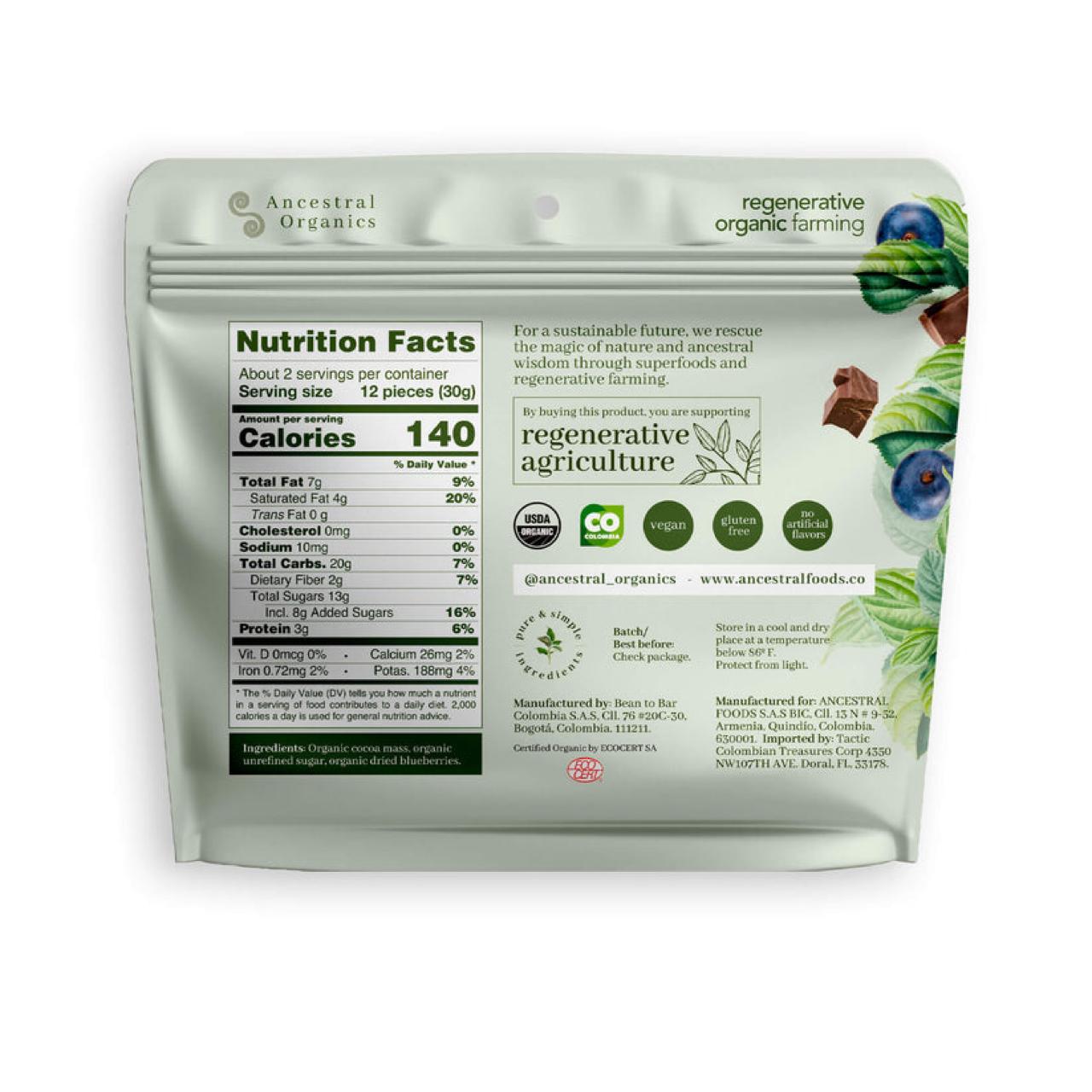 BITES ARANDANOS CUBIERTO CON CHOCOLATE OSCURO ANCESTRAL ORGANICS