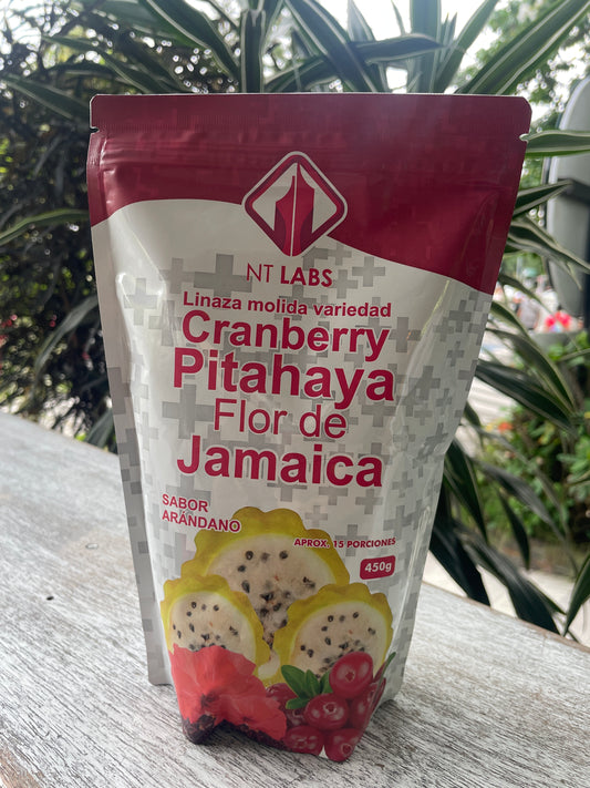 NT Labs linaza molida variedad Cranberry, Pitahaya, Flor de Jamaica