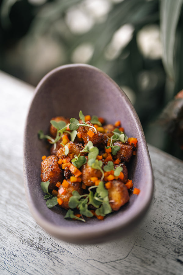 Tofu tempura con salsa agridulce